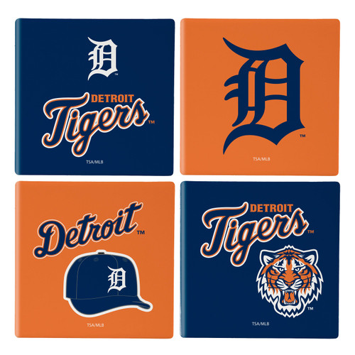 Detroit Tigers Coaster Set 4 Piece with Wood Caddy