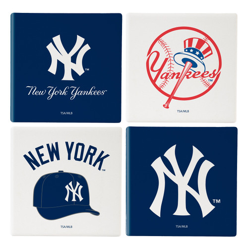 New York Yankees Coaster Set 4 Piece with Wood Caddy