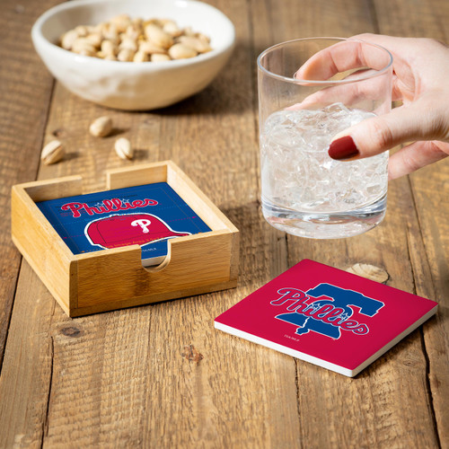 Philadelphia Phillies Coaster Set 4 Piece with Wood Caddy