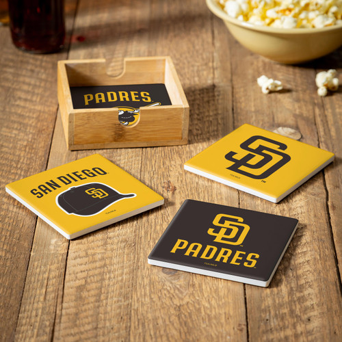 San Diego Padres Coaster Set 4 Piece with Wood Caddy
