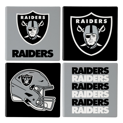 Las Vegas Raiders Coaster Set 4 Piece with Wood Caddy