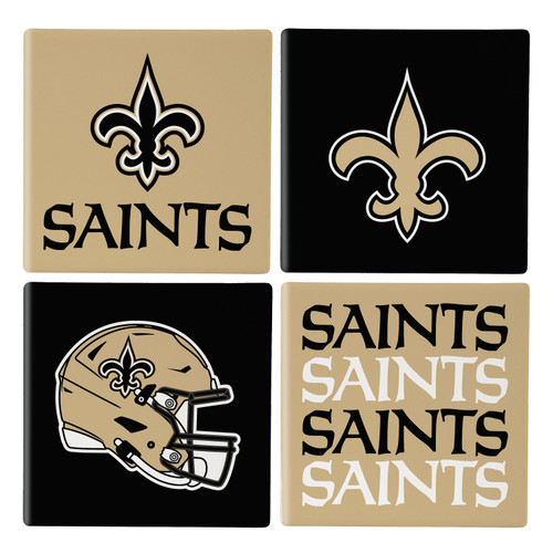 New Orleans Saints Coaster Set 4 Piece with Wood Caddy