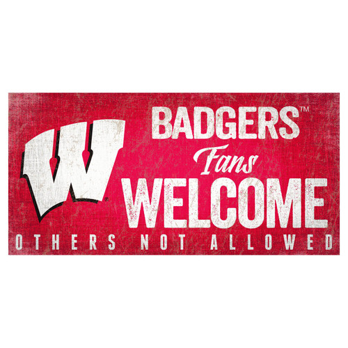 Wisconsin Badgers Sign Wood 12x6 Fans Welcome Design