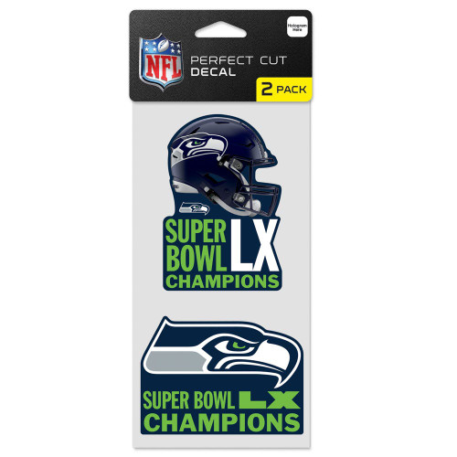 Seattle Seahawks Decal 4x4 Perfect Cut Set of 2 Super Bowl LX Champ