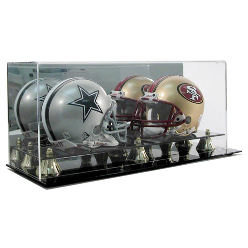 Display Case Football Helmet Mini Double Mirror Back and Gold Risers
