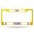 Let everyone know who you're rooting for with this Color Chrome License Plate Frame from Rico Industries! This frame is officially licensed and easy to mount on just about any license plate.&nbsp;The frame measures at 12 x 6 with plastic team inserts at the top and bottom of the frame. Its decorated in vibrant team colors and its Zinc Metal construction makes it resistant to the elements. Made By Rico Industries.