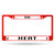 Let everyone know who you're rooting for with this Color Chrome License Plate Frame from Rico Industries! This frame is officially licensed and easy to mount on just about any license plate.&nbsp;The frame measures at 12 x 6 with plastic team inserts at the top and bottom of the frame. Its decorated in vibrant team colors and its Zinc Metal construction makes it resistant to the elements. Made By Rico Industries.