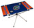 Features team colors and three team logos with two cup holders. Great for tailgating, concerts and picnics. Includes team logo carry case. 600D polyester top and durable steel frame. Holds up to 75 lbs. Unfolded table measures 31" x 20.5" and 19" tall. Made by Jarden.