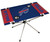 Features team colors and three team logos with two cup holders. Great for tailgating, concerts and picnics. Includes team logo carry case. 600D polyester top and durable steel frame. Holds up to 75 lbs. Unfolded table measures 31" x 20.5" and 19" tall. Made by Jarden.