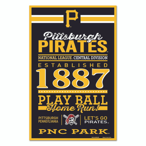 WinCraft MLB Pittsburgh Pirates Logo Sign, 11 x 17-inches, Yellow