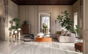 Astral Pearl Matt draws on the pale, layered beauty of directional onyx, with soft ivory, warm grey and taupe veining set into a 600x1200mm porcelain tile with a reflective, light finish. Fine linear streaks move gently through a soft white base, shifting between cream, pale grey and mother-of-pearl tones in a calm, flowing rhythm that feels light, airy and effortlessly elegant. Finished in a soft, non-reflective matt, Pearl suits busy kitchens, living areas, hallways and splashbacks, bringing warmth and tonal variation without any glare or shine underfoot in daily use.