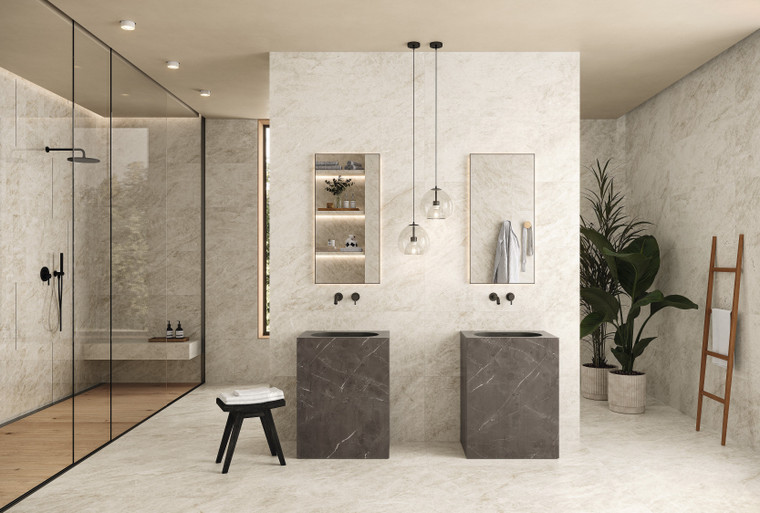 Marvel Diva Taj Mahal Matt 600x1200mm captures the elegance of natural marble in a soft, non-reflective finish, with ivory veining set on a warm caramel-beige tone. The matt surface offers a contemporary, understated look with excellent slip resistance, making it a practical and stylish choice for both walls and floors. Well suited to bathrooms, kitchens and hallways, this tile brings a refined, textural quality to interiors that call for a softer, more grounded marble aesthetic.