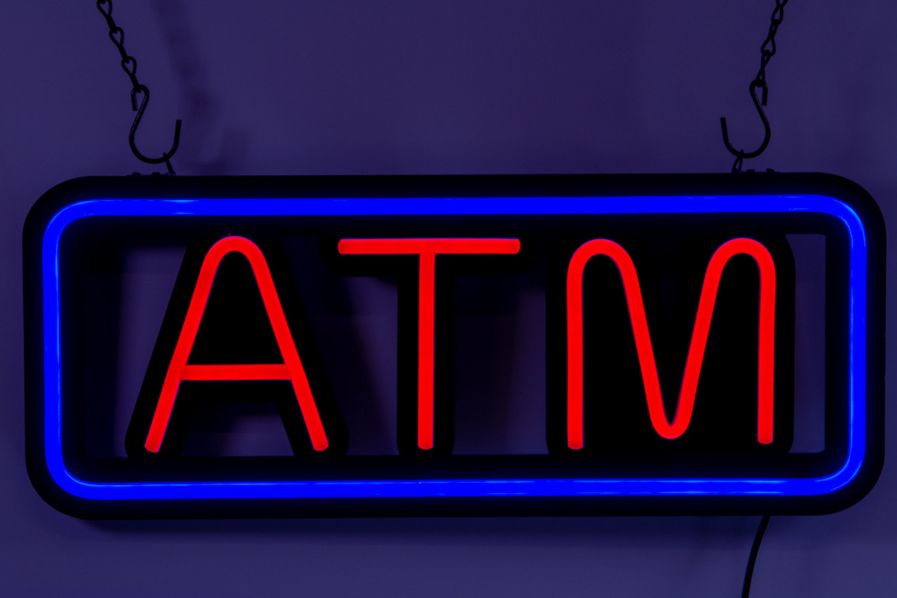 Ultra Bright LED Neon ATM SIGN 23 inch x 12 inch Steady Light for Business  Blue & Red