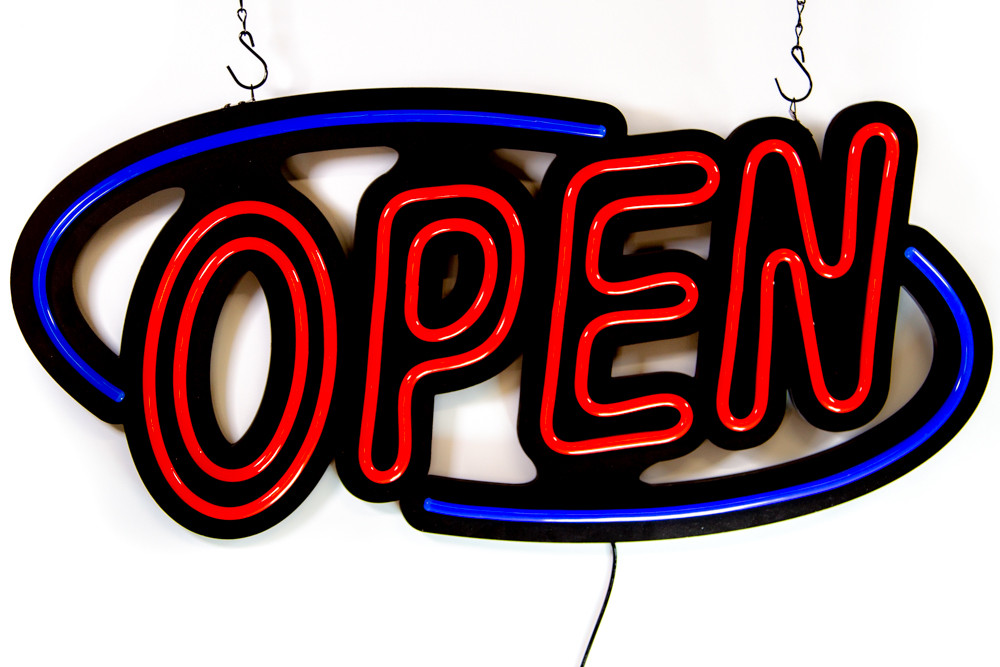 Bright Extra Large LED Neon Red & Blue OPEN SIGN 31.5 inch x 15.75