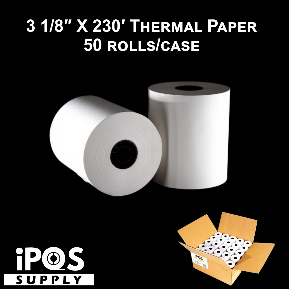 3 1/8 inch X 230 feet Thermal Receipt Paper Rolls (Box of 50 Rolls)