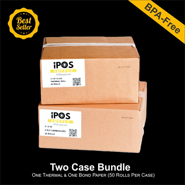 iPOS Supply Two Case Bundle Thermal & Bond Paper (50 Rolls Per Case)