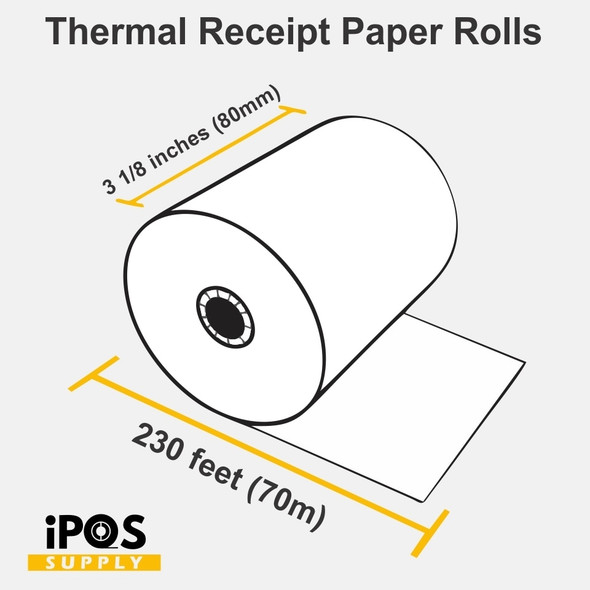 3 1/8″ X 230′ Thermal Receipt Paper Rolls - 10 Rolls