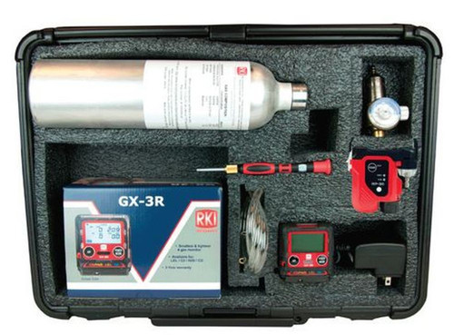 RKI GX-3R 4-Gas Bundle with RP-3R - 10' Hose and Probe, 34L Calibration Gas, regulator, tubing, screwdriver, and carrying case