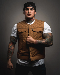 The CREAM Tan Canvas Vest - Collarless