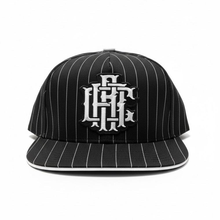 Pinstripe Monogram - Black / White Stripes Snapback Hat