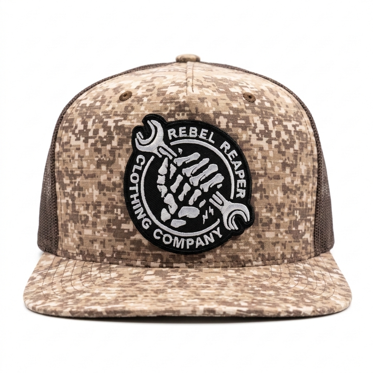 Wrench Logo - Digital Camo/ Brown Mesh Snapback Hat