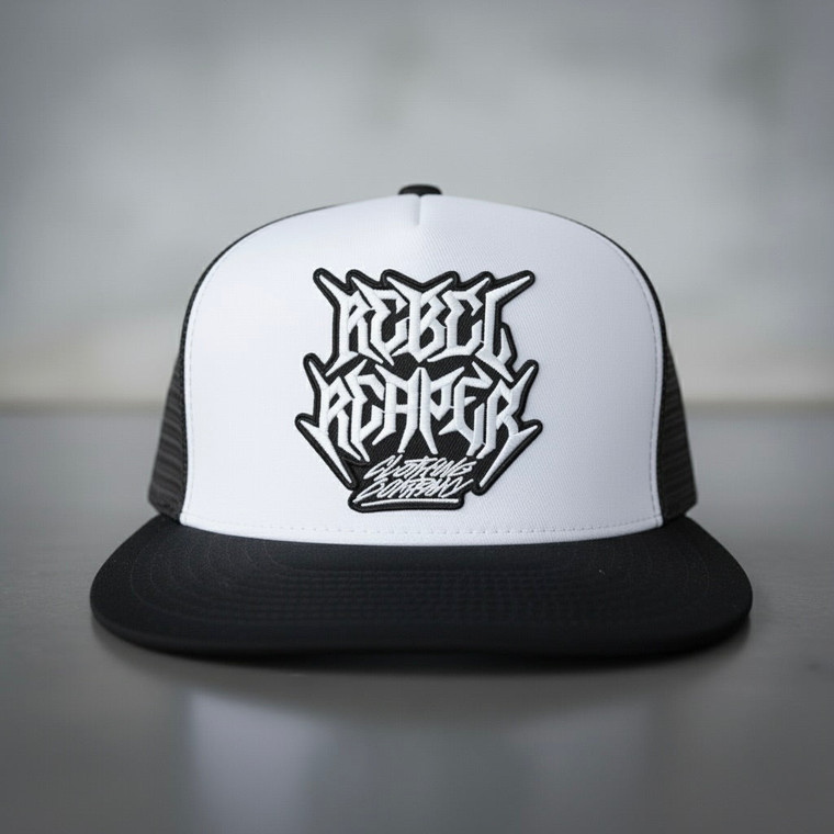 Logo Hat - White & Black (Black Mesh)