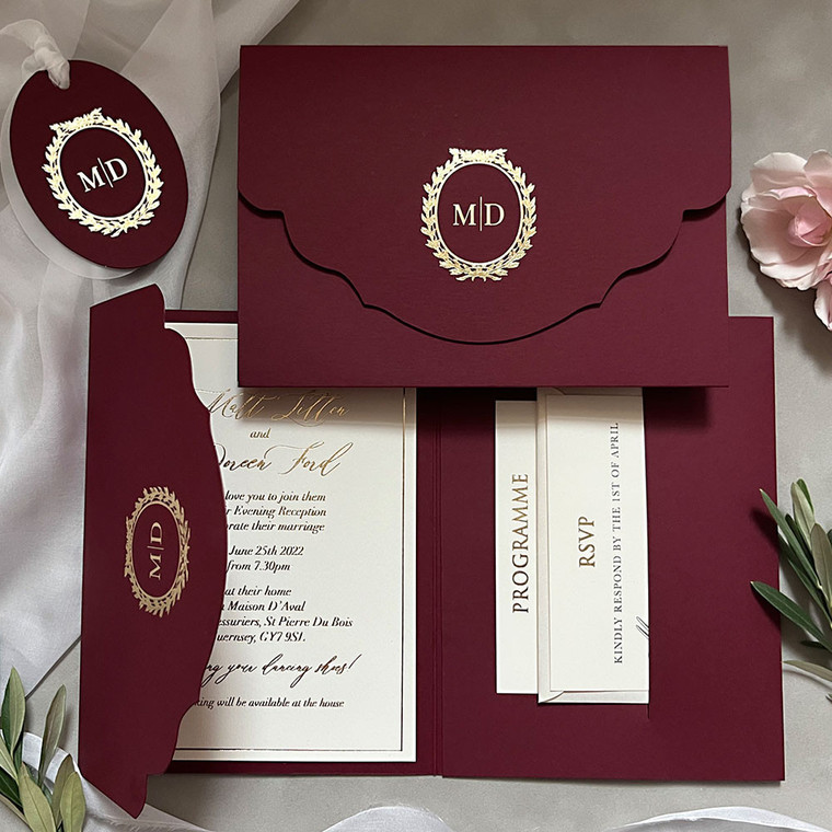 sample of  burgundy pocketfold wedding invitations us