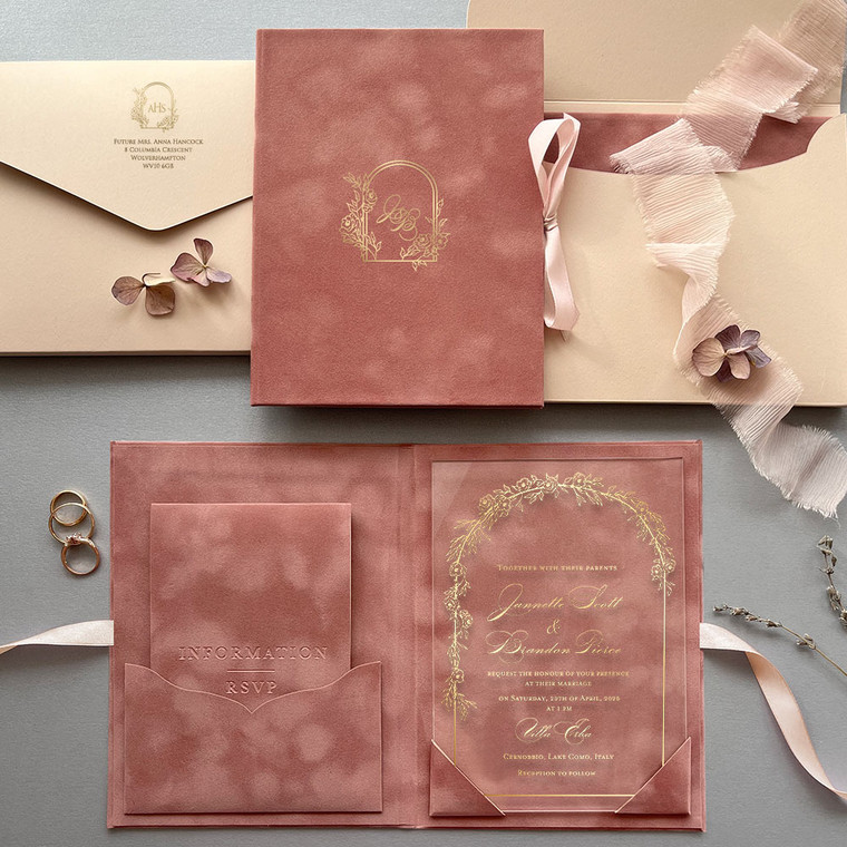 luxury pink velvet wedding invitations