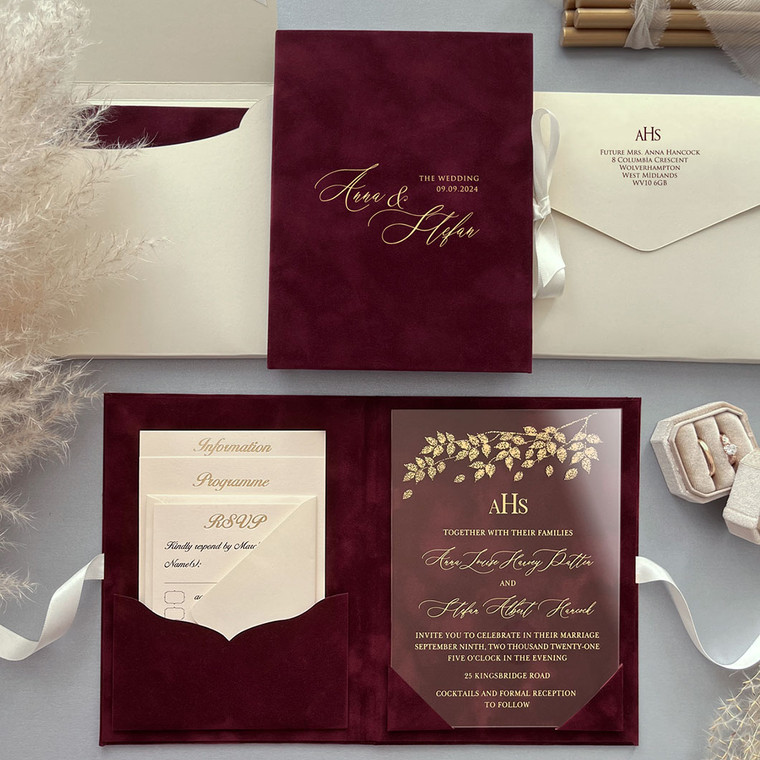 luxury burgundy wedding invitations