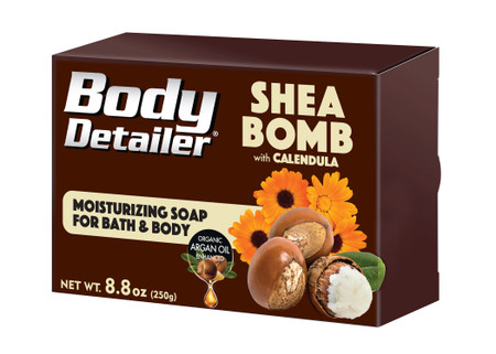 SHEA BOMB bath soap is an explosion of moisture rich Shea butter enriched with organic Calendula flower extract and organic Argan oil, simply put, its the best bar of soap in the world.