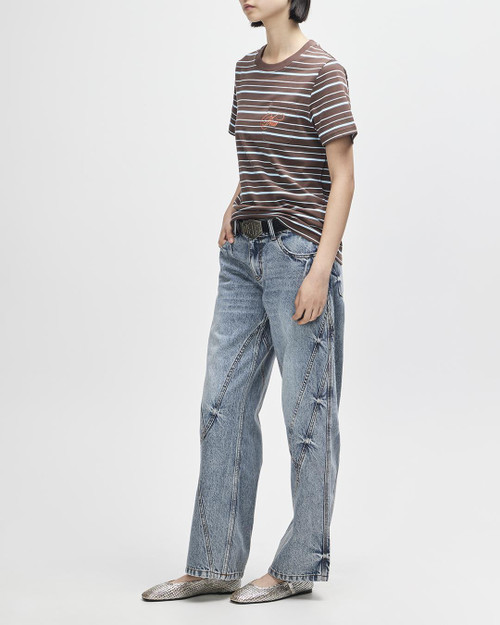 Deus Pierre Stripe Tee - Java Brown-Baby Blue