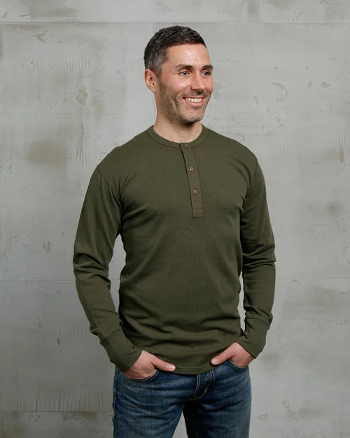 Pike Brothers 1927 Henley Shirt Mojave Green LS Tee