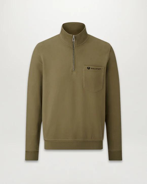 Belstaff Quarter Zip Jersey - Olive - Baffle Haus