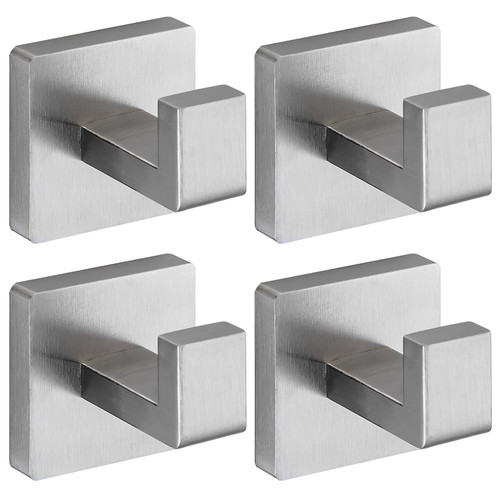 warlve Brushed Nickel Towel Hooks for Bathrooms, Heavy Duty 33 Lbs Wall Mounted Stainless Steel Modern Hook, 4 Pack – Ideal for Hanging Towels, Robes, Coats, in Kitchen, Bedroom, Bathroom, or Hotel