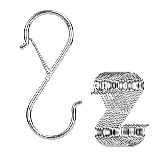 ZlinkH 10 Pack S Hooks with Safety Buckle, 3.5 Inch Heavy Duty Metal S Shaped Hooks for Pot Rack, Closet, Kitchen Utensils, Plants, Pots, Pans, Bags (Silver)