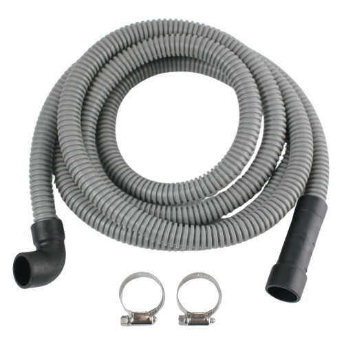 10 FT Dishwasher Drain Hose with 90° Elbow Connector & 2 Stainless Steel Clamps - Universal Replacement Discharge Hose, Fits 5/8", 7/8", 1" Drain Outlets - Heavy-Duty Corrugated Flex Tube