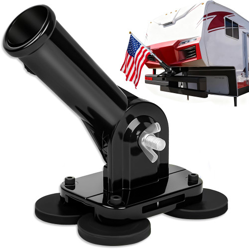 Xiuouix Magnetic RV Flag Pole Holder for 5th Wheel Hitch - Tool-Free Installation, 180° Adjustable Angle, Heavy-Duty & Weatherproof, Compatible with Camper, Trailer Adventures, Truck (1, Black)