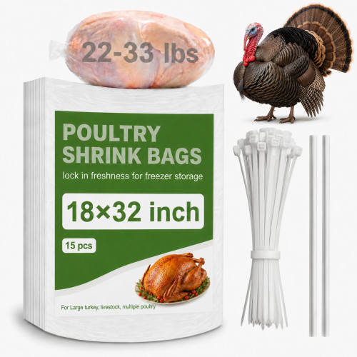 Feifeiya Extra Large Turkey Shrink Bag for Freezer,18"x32", 4.3 Mil, 15pcs