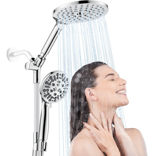 HOWUWEY Dual Shower Heads with 9 Modes Handheld Spray Combo Chrome