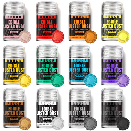 RBUGR Edible Glitter for Drinks, Luster Dust Edible Set 12 Colors