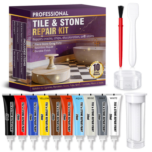 Porcelain Repair Kit, Tile and Stone Repair Kit, 10 Colors, Seamless Finish, Epoxy Putty Stick for Cracks, Chips, and Scratches on Ceramic, Marble, Granite, Quartz Countertop