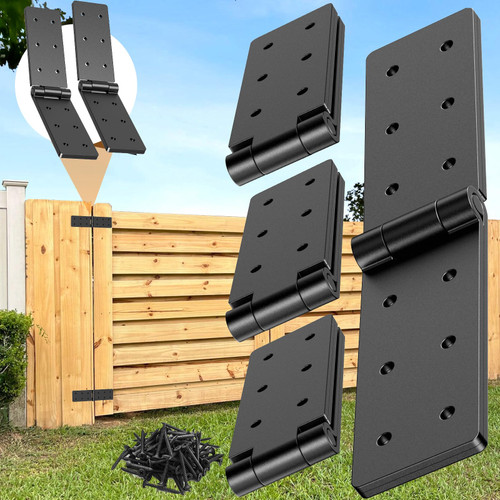 JAXYOOM Fence Gate Hinge Heavy Duty 4Pack,270 Degree Barn Door Hardware Kit for Gates,Double Layer Design,Adjustable Outdoor Black Folding & Butt Iron Hinge for Wood Doors/Farm/Backyard