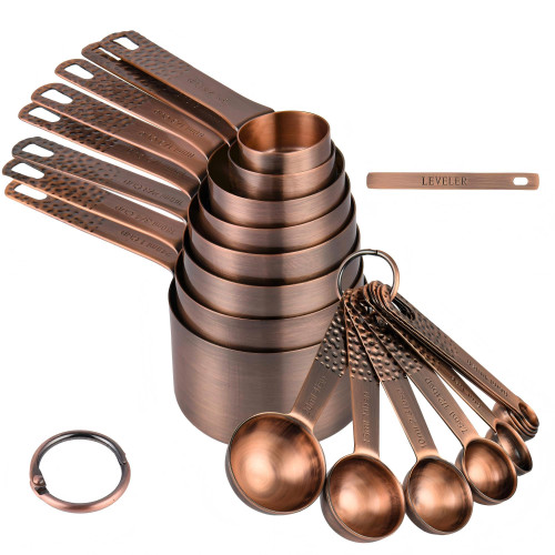 Smithcraft Copper Measuring Cups and Spoons Set, Stainless Steel Measuring Cups Spoons, Metal Metric & US 8 Measure Cup, 9 Kicthen Measure Spoons & Leveler for Baking & Kitchen