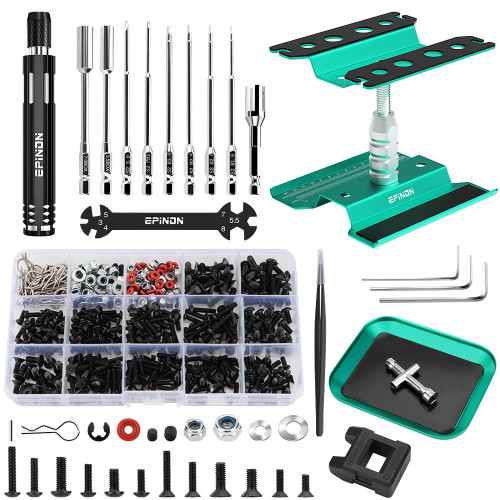 EPINON RC Car Work Stand & 520 Pcs RC Screws Kit for 1/8-1/18 RC Car, GR