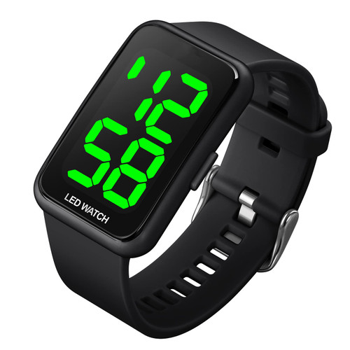 TOOCAT Simple LED Large Digital Display Electronic Watch Outdoor 50 Meters Waterproof Rubber Strap Men Women Teenagers Student Watch