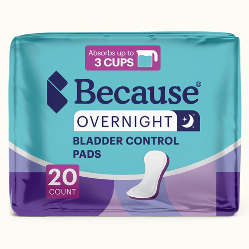 Because Overnight Incontinence Pads for Women – Moderate-to-Heavy Absorbency for Nighttime Use, Long-Length Protection, 20 Count, New Version