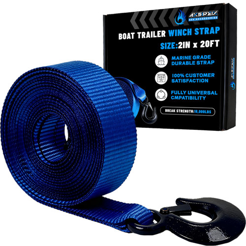 AXSIPEIX Boat Winch Strap with Hook (2" x 20ft) - 18,000lb Break Strength, Heavy Duty Replacement Trailer Winch Strap with Safety Hook - Fits Pontoon, Fishing Boat, Powerboat & Jet Ski Trailers.