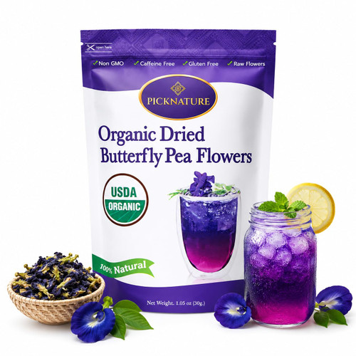 PICKNATURE Organic Butterfly Pea Flower Tea Loose Leaf | Dried Butterfly Pea Flower | Blue Tea Natural Food Coloring | USDA Organic | Caffeine-Free | Freshly Picked Thailand | 1.05oz (100+ Cups)