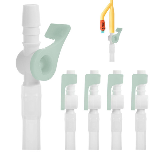 5 Packs Catheter Valve, Urine Drainage Catheter Valves, Comfortable Easy to Use Lever Tap with Smooth Edges Catheter Supplies Attaches to Leg Bags（Cyan）