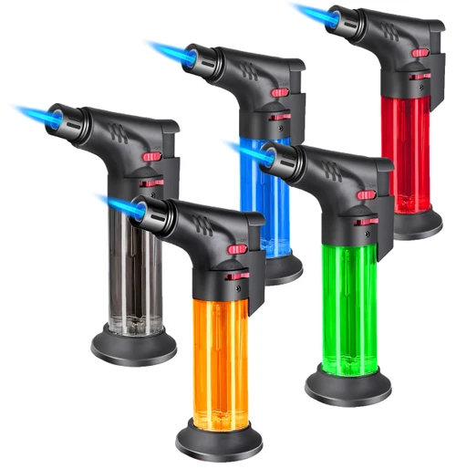 5 Pack Torch Lighters Butane Refillable Torch Lighter Jet Flame Multi Utility Lighter Mini Blow Torch Butane Gas Torch for Candle Grill BBQ Camping (Without Fuel)